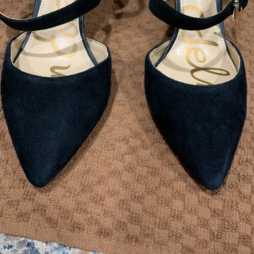 Sam Edelman Black Suede Pointed Double-Ankle Strap Heels - Picture 6 of 8